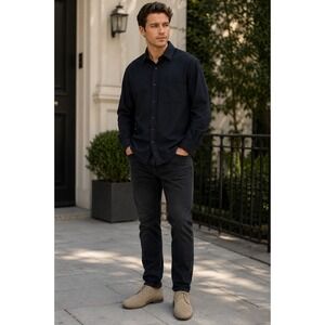 Mode of One Mens Relaxed Fit Flannel Shirt Deep Black 100197730MN Medium NWT